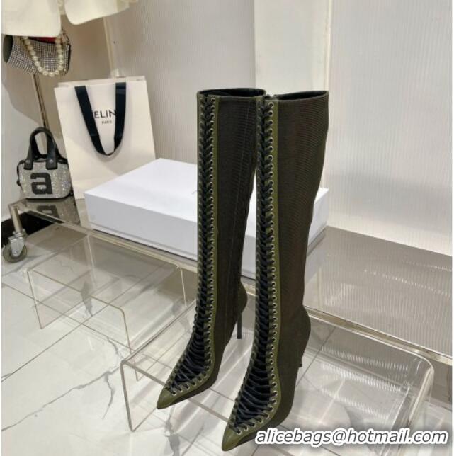 Stylish Givenchy Show High Boots 9.5cm in knit and leather Green 926126