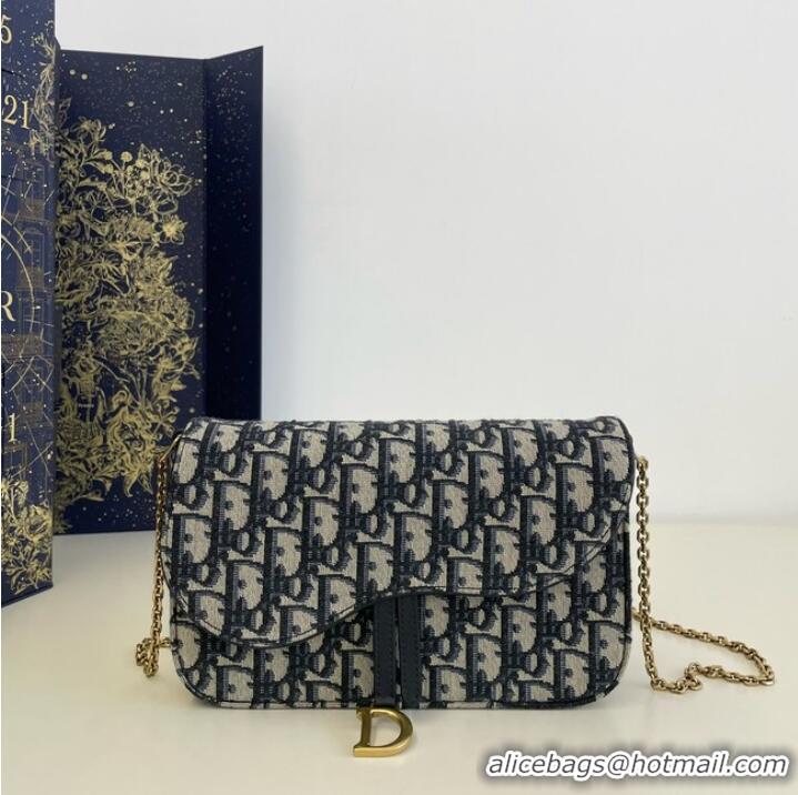 Best Price SADDLE POUCH WITH CHAIN Blue Dior Oblique Jacquard S5907CT