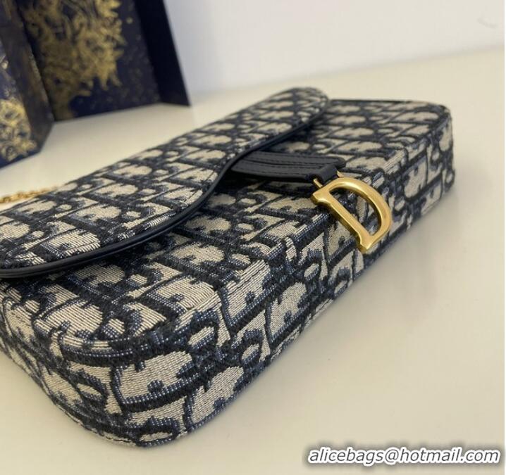 Best Price SADDLE POUCH WITH CHAIN Blue Dior Oblique Jacquard S5907CT