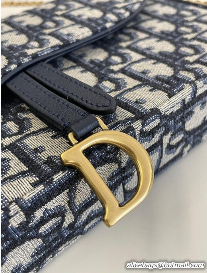 Best Price SADDLE POUCH WITH CHAIN Blue Dior Oblique Jacquard S5907CT