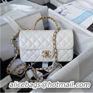 Best Price Chanel FLAP PHONE HOLDER WITH CHAIN AS4362 WHITE