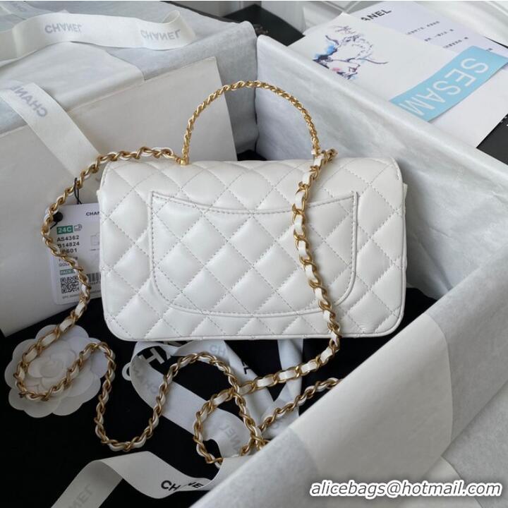 Best Price Chanel FLAP PHONE HOLDER WITH CHAIN AS4362 WHITE