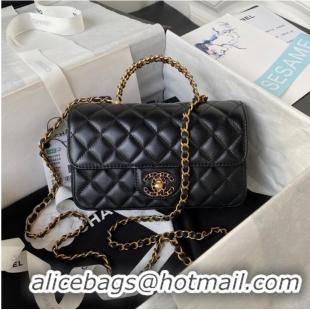 Promotional Chanel FLAP PHONE HOLDER WITH CHAIN AS4362 BLACK