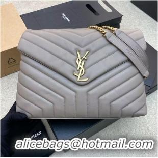 Pretty Style SAINT LAURENT Loulou Monogram Large quilted leather shoulder bag 392288 Light Gray Gold-Tone