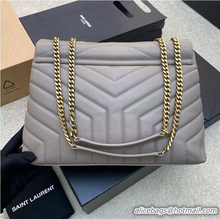 Pretty Style SAINT LAURENT Loulou Monogram Large quilted leather shoulder bag 392288 Light Gray Gold-Tone