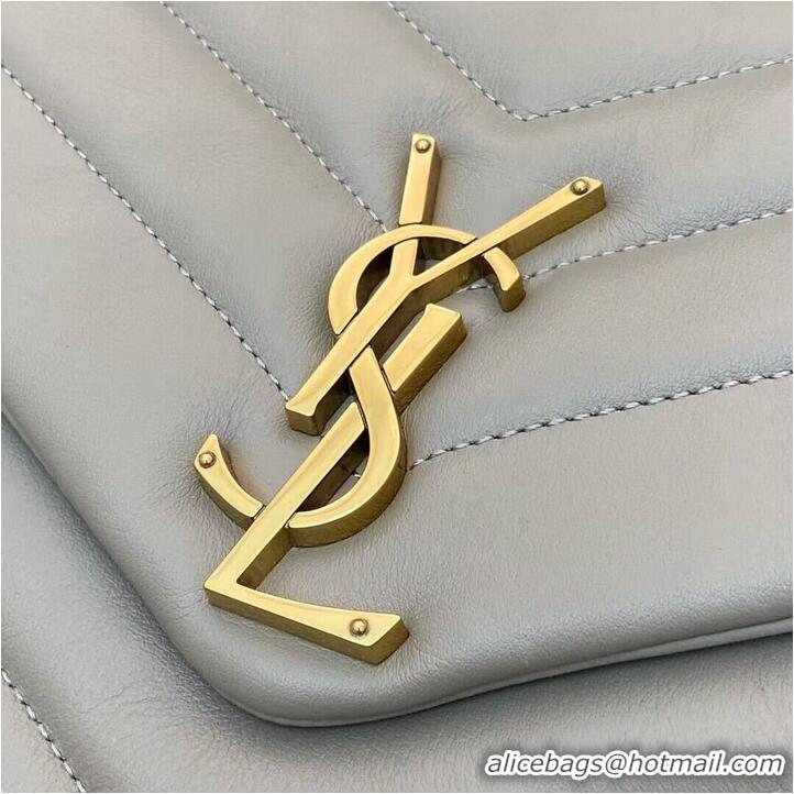 Pretty Style SAINT LAURENT Loulou Monogram Large quilted leather shoulder bag 392288 Light Gray Gold-Tone