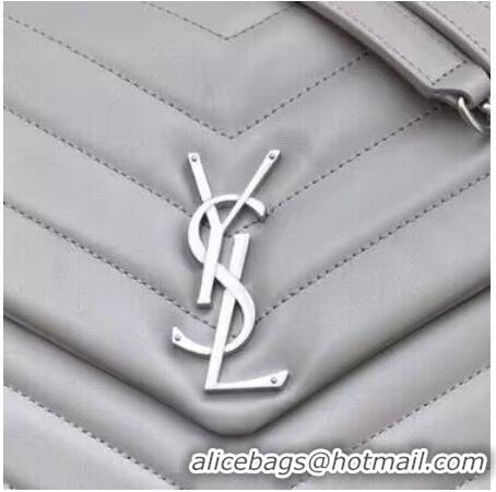 Buy Inexpensive SAINT LAURENT Loulou Monogram Large quilted leather shoulder bag 392288 Light Gray Sliver-Tone