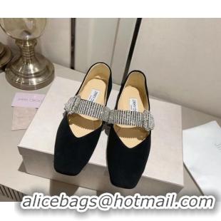 Original Cheap Jimmy Choo Suede Ballet Flat with Crystal Strap Black 926056