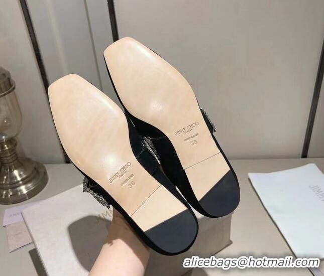 Original Cheap Jimmy Choo Suede Ballet Flat with Crystal Strap Black 926056