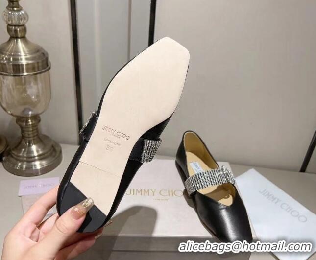 Grade Jimmy Choo Leather Ballet Flat with Crystal Strap Black 926057