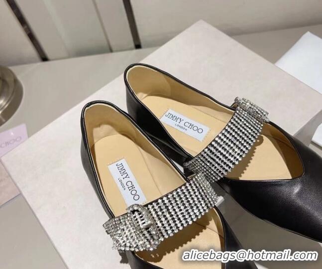 Grade Jimmy Choo Leather Ballet Flat with Crystal Strap Black 926057