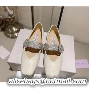 Discount Jimmy Choo Leather Ballet Flat with Crystal Strap White 926058