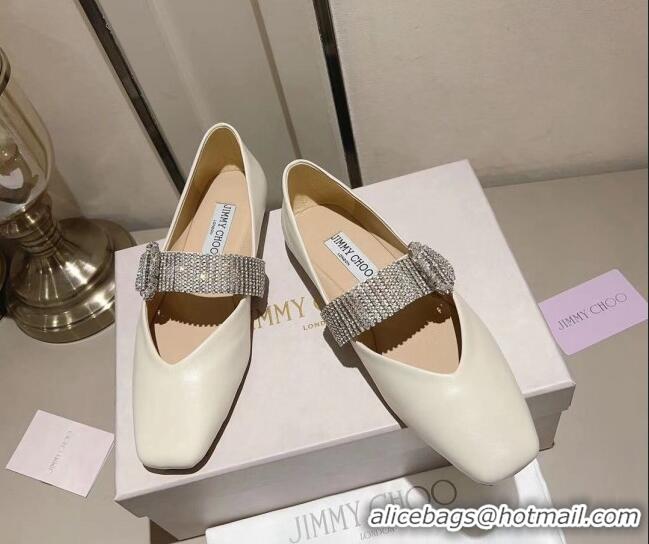 Discount Jimmy Choo Leather Ballet Flat with Crystal Strap White 926058