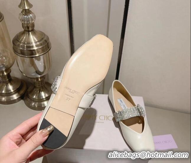 Discount Jimmy Choo Leather Ballet Flat with Crystal Strap White 926058