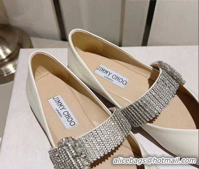 Discount Jimmy Choo Leather Ballet Flat with Crystal Strap White 926058