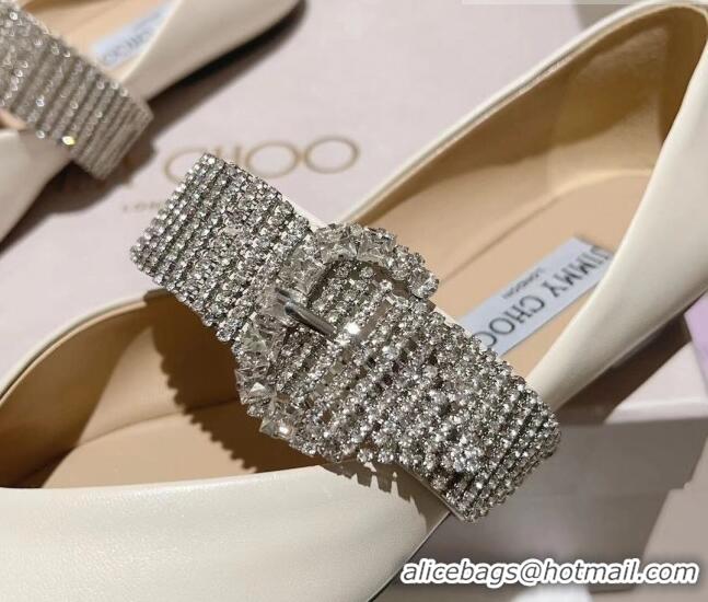 Discount Jimmy Choo Leather Ballet Flat with Crystal Strap White 926058