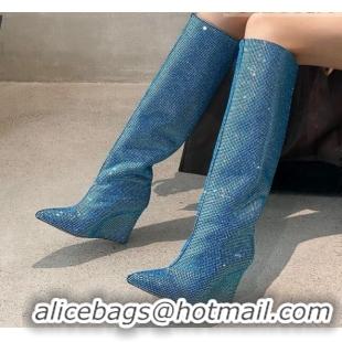 Purchase Jimmy Choo Blake Wedge Knee Boots 10cm in Crystal Allover Blue 926085