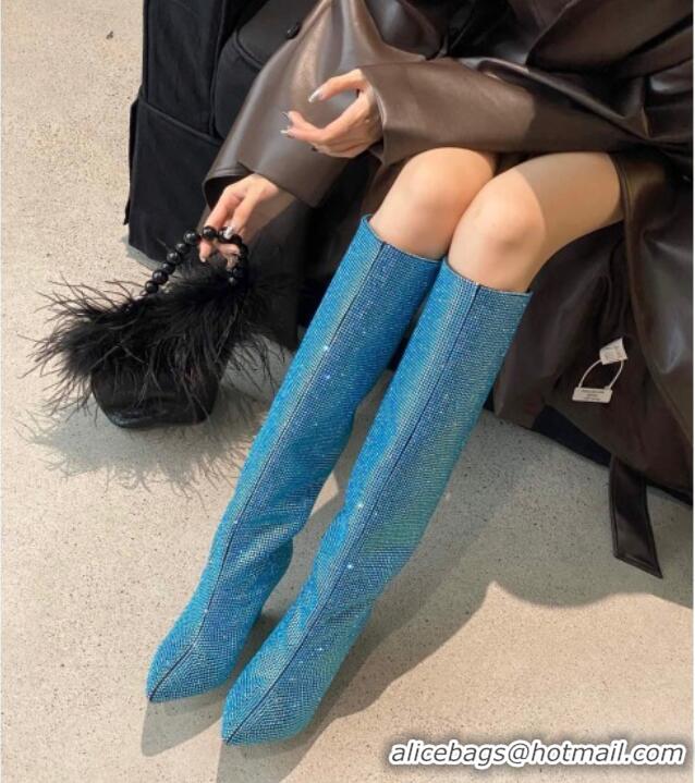 Purchase Jimmy Choo Blake Wedge Knee Boots 10cm in Crystal Allover Blue 926085