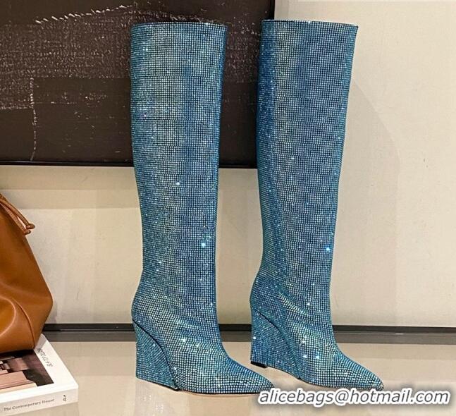 Purchase Jimmy Choo Blake Wedge Knee Boots 10cm in Crystal Allover Blue 926085