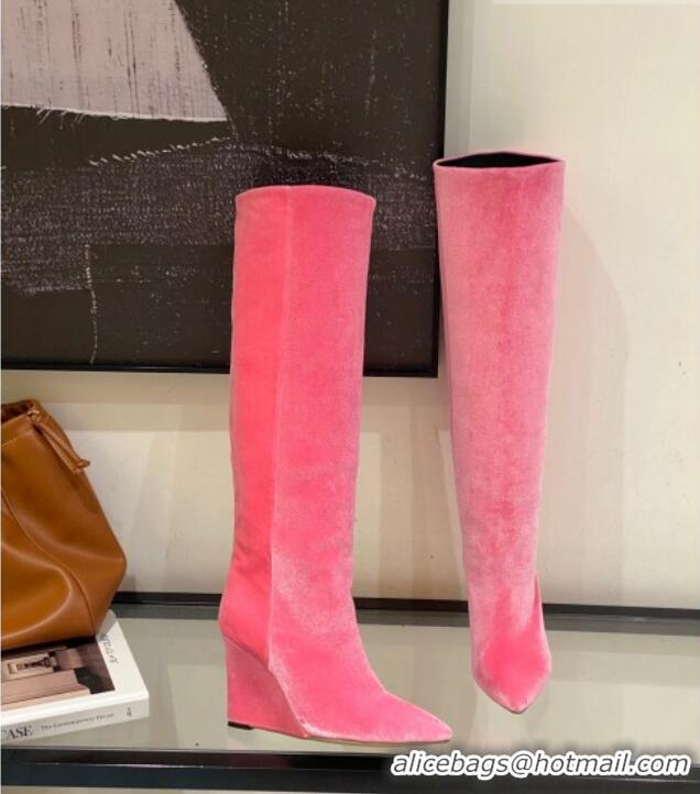 New Style Jimmy Choo Blake Wedge Knee Boots 10cm in Suede Pink 926087