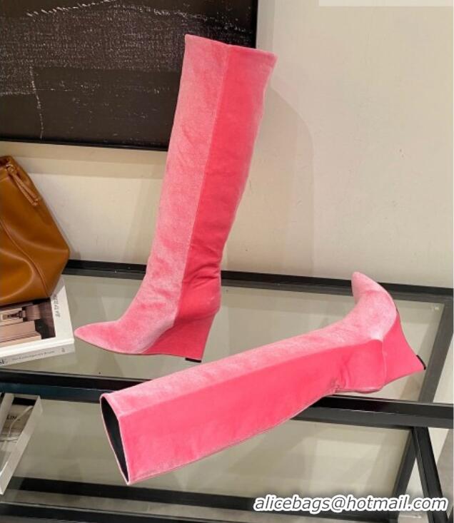 New Style Jimmy Choo Blake Wedge Knee Boots 10cm in Suede Pink 926087