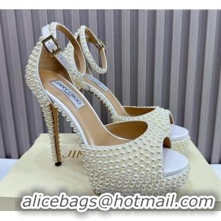 Custom Jimmy Choo Max Pearls Platform Sandals 13cm White 025112