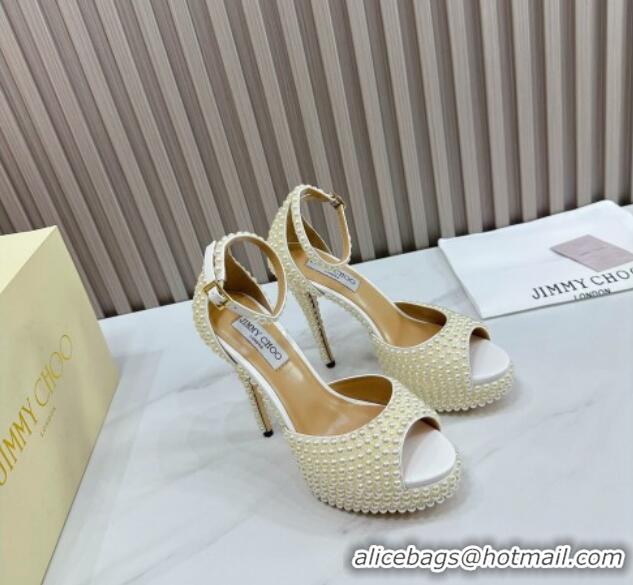 Custom Jimmy Choo Max Pearls Platform Sandals 13cm White 025112