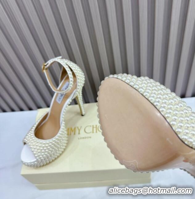 Custom Jimmy Choo Max Pearls Platform Sandals 13cm White 025112