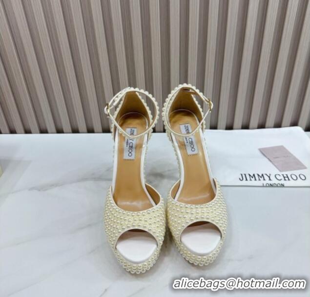 Custom Jimmy Choo Max Pearls Platform Sandals 13cm White 025112