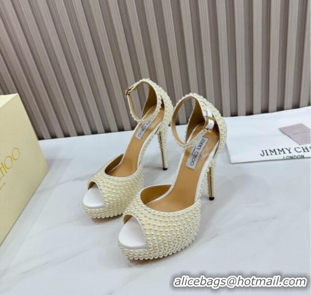 Custom Jimmy Choo Max Pearls Platform Sandals 13cm White 025112