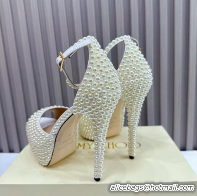 Custom Jimmy Choo Max Pearls Platform Sandals 13cm White 025112