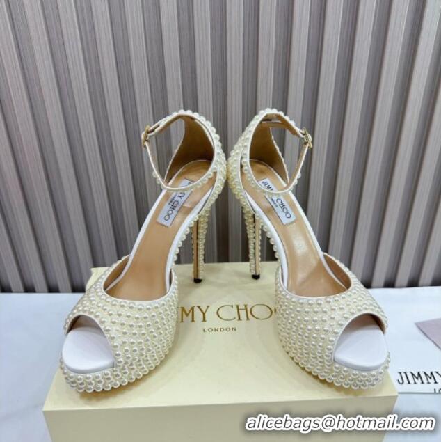 Custom Jimmy Choo Max Pearls Platform Sandals 13cm White 025112