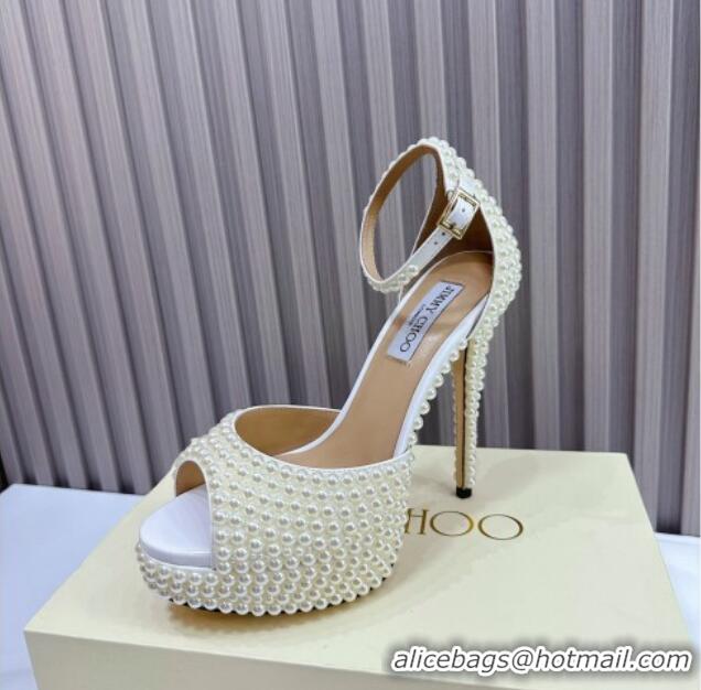 Custom Jimmy Choo Max Pearls Platform Sandals 13cm White 025112