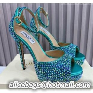 Elegant Jimmy Choo Max Crystals Platform Sandals 13cm Green 025113