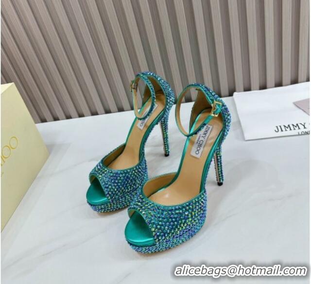 Elegant Jimmy Choo Max Crystals Platform Sandals 13cm Green 025113