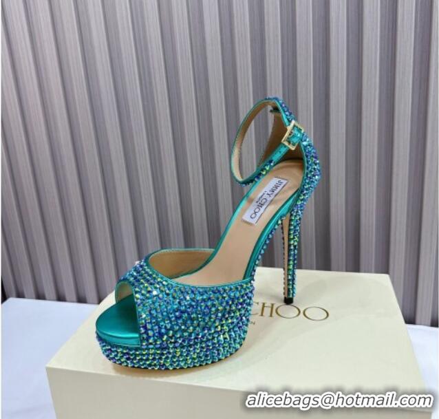 Elegant Jimmy Choo Max Crystals Platform Sandals 13cm Green 025113