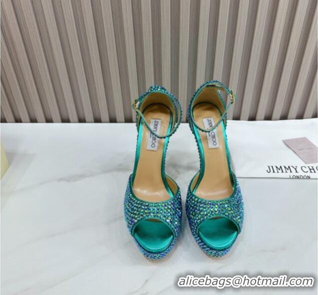 Elegant Jimmy Choo Max Crystals Platform Sandals 13cm Green 025113