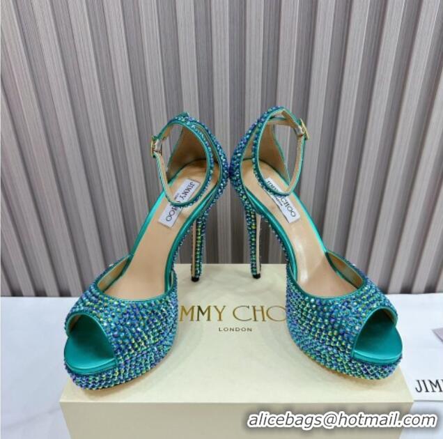 Elegant Jimmy Choo Max Crystals Platform Sandals 13cm Green 025113