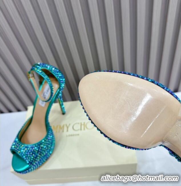 Elegant Jimmy Choo Max Crystals Platform Sandals 13cm Green 025113