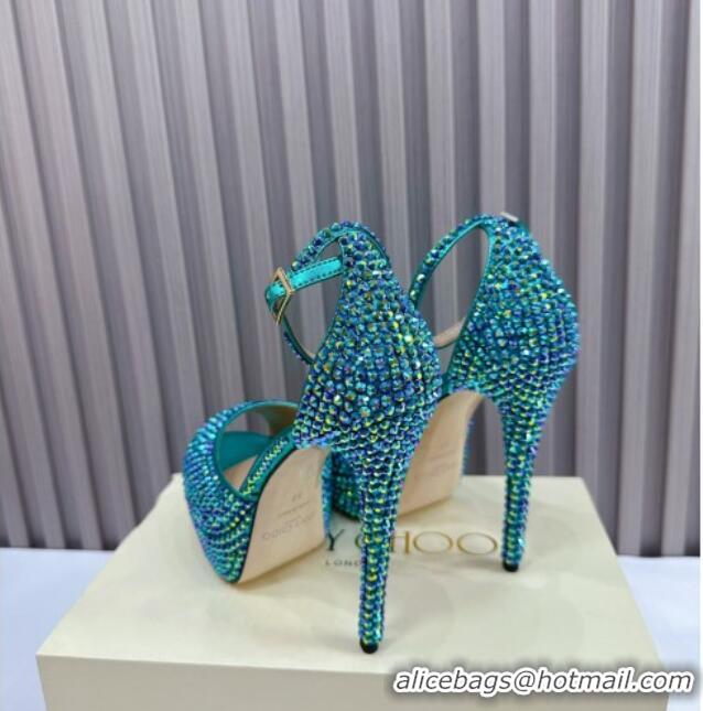 Elegant Jimmy Choo Max Crystals Platform Sandals 13cm Green 025113