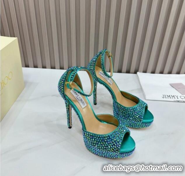 Elegant Jimmy Choo Max Crystals Platform Sandals 13cm Green 025113