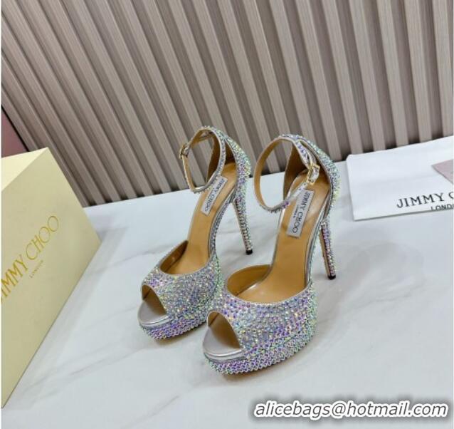 Promotional Jimmy Choo Max Crystals Platform Sandals 13cm Silver 025114