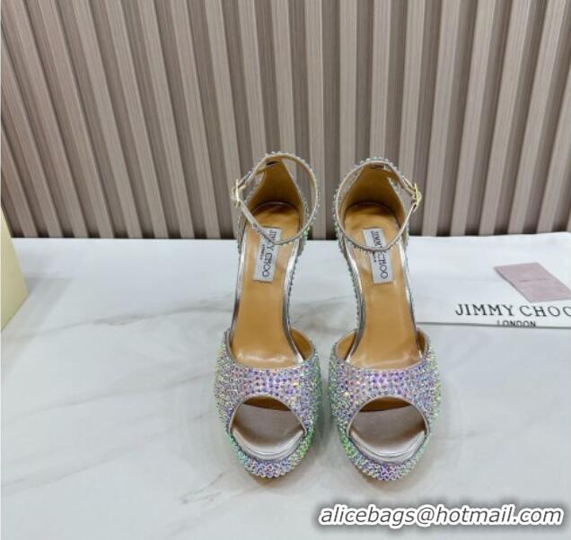 Promotional Jimmy Choo Max Crystals Platform Sandals 13cm Silver 025114