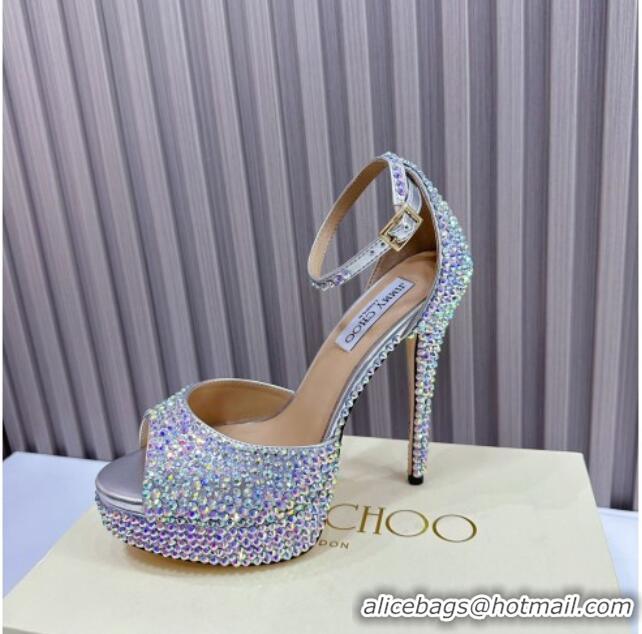 Promotional Jimmy Choo Max Crystals Platform Sandals 13cm Silver 025114