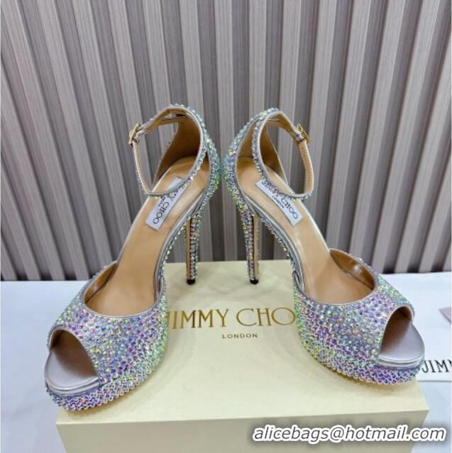 Promotional Jimmy Choo Max Crystals Platform Sandals 13cm Silver 025114