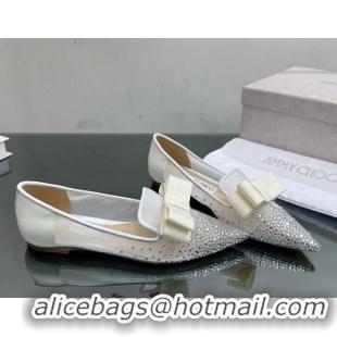 Perfect Jimmy Choo Gala Mesh Ballet Flat with Crystals White 025119