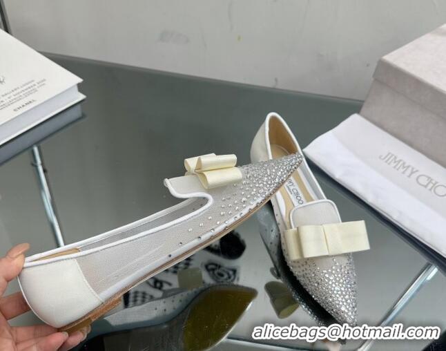 Perfect Jimmy Choo Gala Mesh Ballet Flat with Crystals White 025119