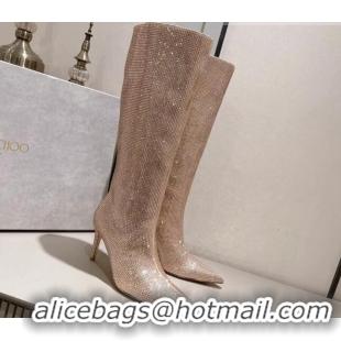 Discount Jimmy Choo Crystals Allover Knee High Boots 8.5cm Gold 104048