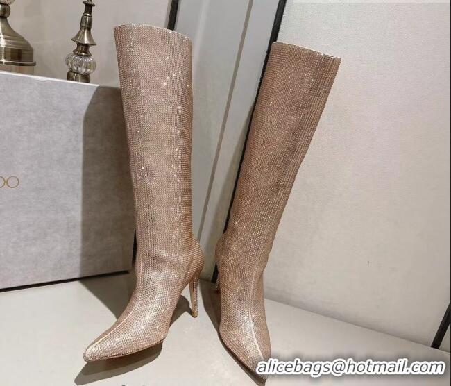 Discount Jimmy Choo Crystals Allover Knee High Boots 8.5cm Gold 104048