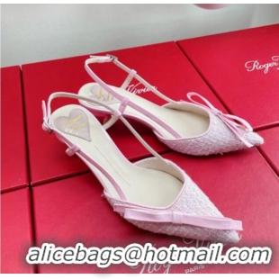 Luxurious Roger Vivier Virgule Bow Slingback Pumps in Pink Tweed 4.5cm Heel 392222